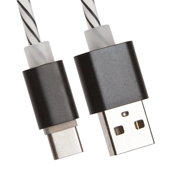 USB кабель "LP" USB Type-C витая пара с металлическими разъемами, 1 метр (белый с черным, европакет)