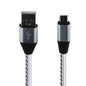 USB кабель "LP" Type-C Кожаная оплетка, 1м. (серебряный, европакет)